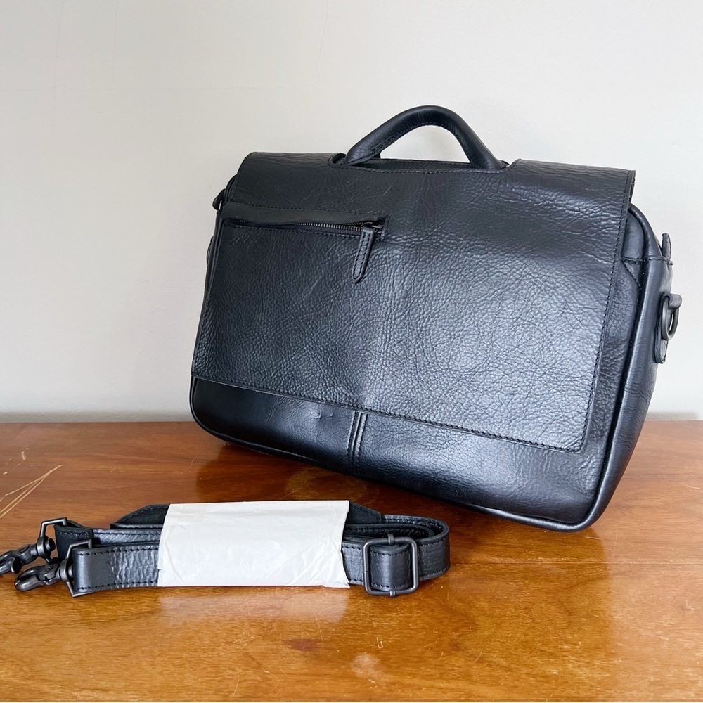 RUSTICO • Surveyor Messenger Bag black leather briefcase laptop shoulder black